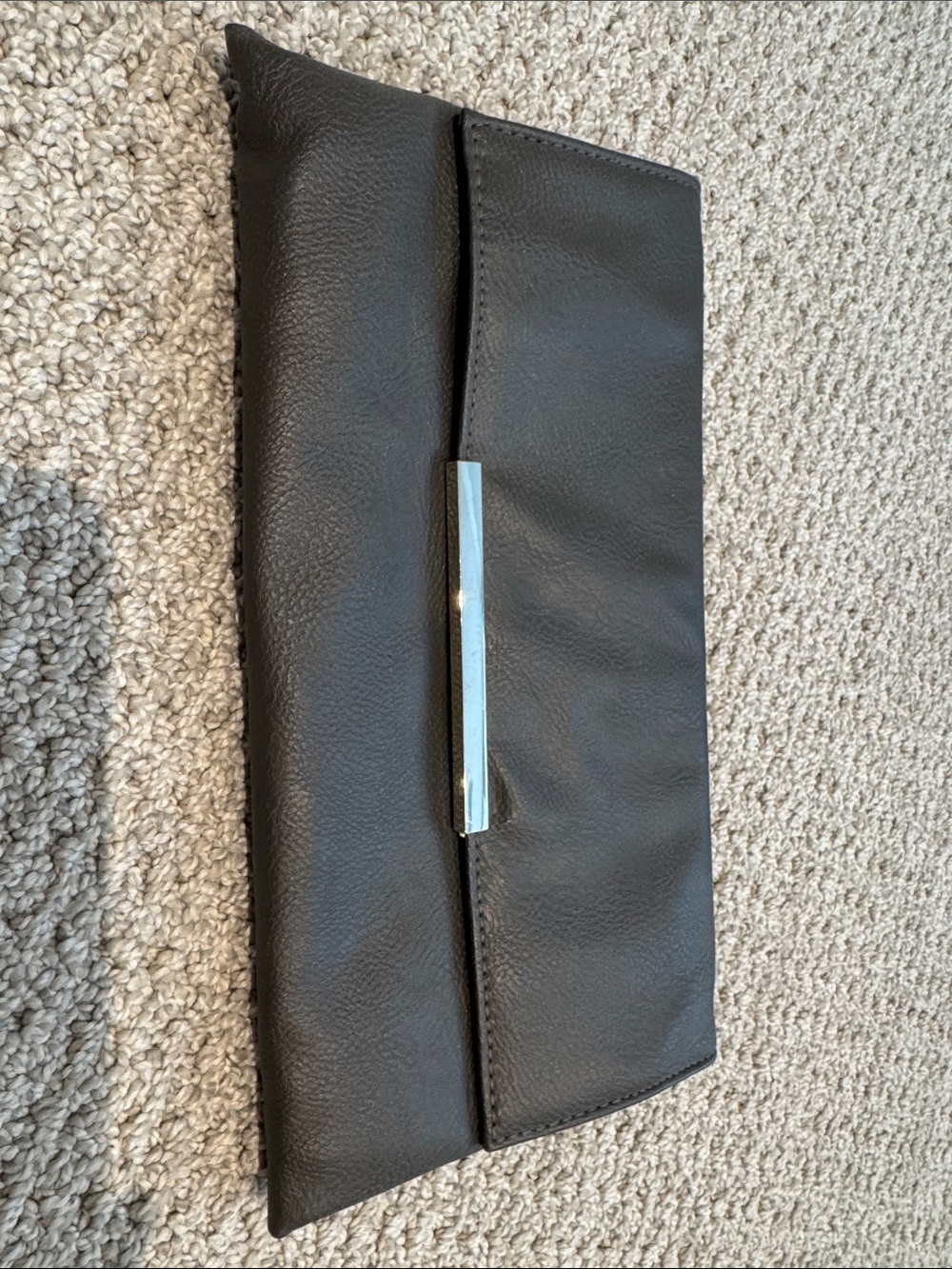 Grey Leather Envelope Clutch with Silver Bar Accent
